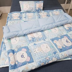 兒童小熊&兔印花棉質枕墊被3件組, 藍色