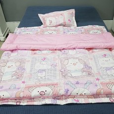 兒童小熊&兔印花棉質枕墊被3件組, 粉色