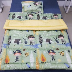 兒童露營印花棉質枕墊被3件組, 綠色