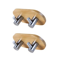 25kitchen 吸盤式木質不鏽鋼雙掛鉤, 單一顏色, 2個