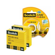 쓰리엠 스카치 투명 양면 테이프 18mm x 7.6m + 리필 2p, 옐로우타입, 1세트