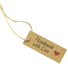 Jeremy handmade with love 紅色愛心方形吊牌 98入 + 麻繩 10m, 牛皮紙, 1套