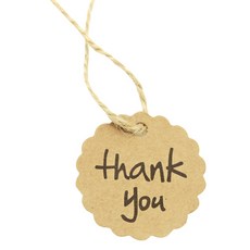 Dona&Deco 簡易花朵圓形 thank you 吊牌 98入 + 麻繩 10m, 牛皮紙, 1套