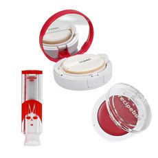 食譜盒兒童愛我真棒紅色化妝套組, 口紅3.5g+腮紅3g+防曬氣墊15g, 1套