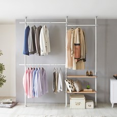 하우스데이 원터치 우드선반 2단행거, 화이트