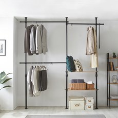 하우스데이 원터치 우드선반 2단행거, 블랙