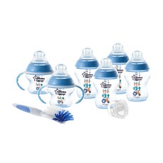 tommee tippee 湯美天地 彩色奶瓶組, 第1階段(0個月以上), 藍色, 150ml奶瓶(含奶嘴)2個+260ml奶瓶(含奶嘴)4個+奶瓶手柄2個+奶嘴+清潔刷, 1組