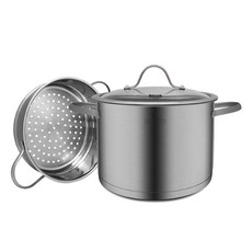 bella cuisine 電磁爐適用不鏽鋼雙耳燉湯鍋 7L+鍋蓋+蒸籠 4L, 單色, 24cm