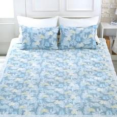 棕櫚葉泡泡紗夏季薄墊, 藍色