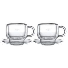 CASA MUUTTI 玻璃茶杯 2入+杯盤 2入, 透明, 1套