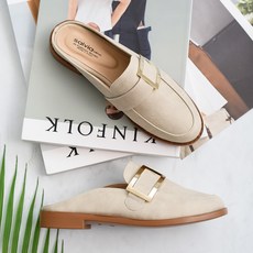 GODSHOE 女款矩形大扣環穆勒鞋, 米色, 230