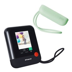 폴라로이드 팝 디지털 즉석카메라 Black + Cover With Strap Green 패키지, 1세트