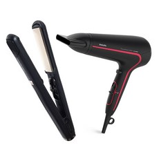 PHILIPS 飛利浦 DryCare 高級吹風機 HP8238/09 + 大鈦魔鏡熨斗 24mm M24, 吹風機（HP8238/09），熨斗（M24）, 吹風機（黑色+粉色）