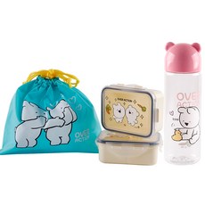 아이조움 아동용 오버액션토끼 피크닉 2단도시락 가방세트 + 캐릭터보틀 500ml, 혼합 색상, 1세트