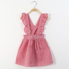 ROROCHAT 女童 Lorette 格紋荷葉邊吊帶短裙