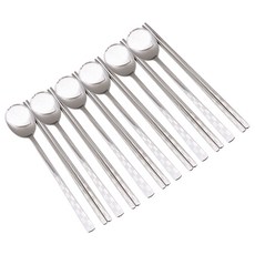 RAONNURI 格紋湯匙筷子組, 湯匙 6入+筷子 6入, 銀色