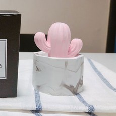 漂亮大理石六角仙人掌石膏空氣清新劑粉色+網袋隨機出貨, 含羞草