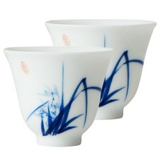 래덕 jdz-qyhb-002 경덕진 청화 옥니 화신 찻잔, 란, 2개입