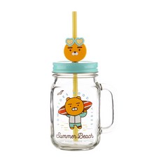 KAKAO FRIENDS 夏日海灘吸管玻璃杯 萊恩款, 473ml, 1個