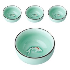 沃德商城直購鯽魚白瓷青花茶杯, 混色, 4件