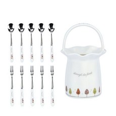 백산 나무들 주름 수반세트 11p, 혼합 색상, 티스푼 5p + 티포크 5p + 티스푼 통, 1개