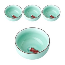 沃德商城直購紅鯽瓷青花茶杯, 混色, 4件