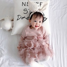 JOY MULTI 女童羅紋蝴蝶結網紗連身裙