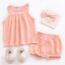 JOY MULTI 女童迷你素色無袖上衣+短褲套裝