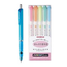 ZEBRA 斑馬牌 MILD DelGuard 自動鉛筆 + MILDLINER 柔色螢光筆 5入, 淺藍色, 1套
