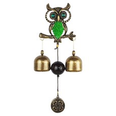 DRC 핸드메이드 황동 향기 현관문 종 반짝이부엉이 + 발랑솔라벤더향 오일, 그린