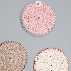 雙面鉤針杯墊DIY組, 1套, 淡粉色混合