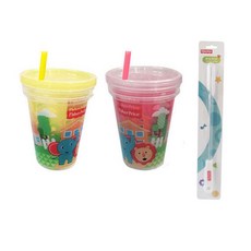 fisher-price 費雪 吸管水杯/清潔刷組, 混色, 1組