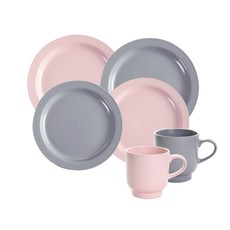 프렐류드 디샤 브런치식기세트B 6p, 핑크, 그레이, 접시 18cm 2p + 23cm 2p + 머그컵 330ml x 2p