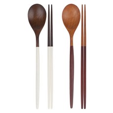 Nicot Wood 餐具套裝 2 象牙色 + 棕色, 象牙白+咖啡色, 湯匙2入+筷子2入