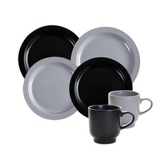 PRELUDE 素色餐具組 B款 6入, 灰色 黑色, 盤子 18cm 2p + 23cm 2p + 馬克杯 330ml x 2p