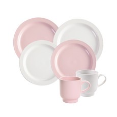 프렐류드 디샤 브런치식기세트B 6p, 아이보리, 핑크, 접시 18cm 2p + 23cm 2p + 머그컵 330ml x 2p