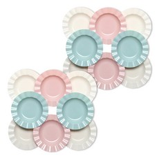 可重複使用可愛義大利麵盤 23cm 8入組, 象牙白 + 粉紅色 + 薄荷綠, 2套