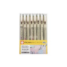 Pigma 櫻花 MICRON 005 中性墨水筆 8支組 0.2mm, 紅色, 橘色, 綠色, 藍色, 紫色, 棕色, 褐色, 黑色, 1套