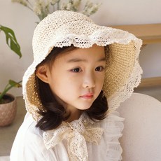 Woojooi 女童蕾絲邊草編帽