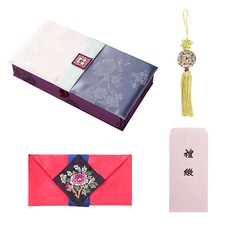 八福商會現金禮盒 淺粉色+禮金信封袋 花粉色+新娘禮金信紙+掛飾 金色 全組, 混色, 1套