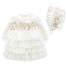 JOY MULTI 女童花朵長袖紗裙洋裝+綁帶荷葉帽