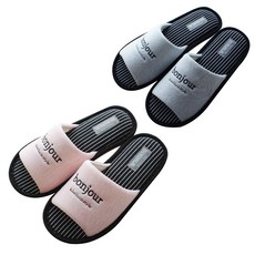 LABELLCO Rivera bonjour刺繡室內拖鞋組 粉色 25cm+天空藍 29cm, 粉色+藍灰色