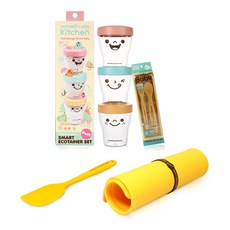 MOTHER'S CORN 嬰兒輔食餐具組 C款, 混色, 1組, 零食杯 3入+湯匙 2ml+湯匙 4ml+盒子+矽膠鍋鏟+矽膠砧版