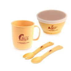 MOTHER'S CORN 嬰兒輔食餐具組 A款, 混色, 1組, 餐碗(含蓋)+馬克杯+湯叉匙+湯匙