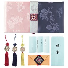 팔복상회 예단함 현금예단함 연분홍색 + 예단비봉투 황금색 + 신랑 봉채편지지 + 노리개 황금 풀세트, 혼합 색상, 1세트