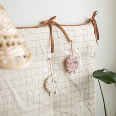 엘레나하임 슈가 티 체크 광목 헤드 쿠션, 내추럴 + 카멜 오렌지