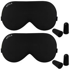 애슬라 프리미엄 실크 수면안대 퓨어블랙 + 귀마개, 2세트