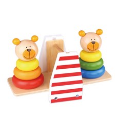 TOOKY TOY 快樂小鎮泰迪熊蹺蹺板玩木玩具, 混色