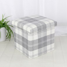 簡單溫暖的格子圖案儲物椅 30 x 30 x 30cm, 白色的