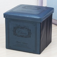 簡單溫暖的複古徽標儲物椅 38 x 38 x 38cm, 海軍